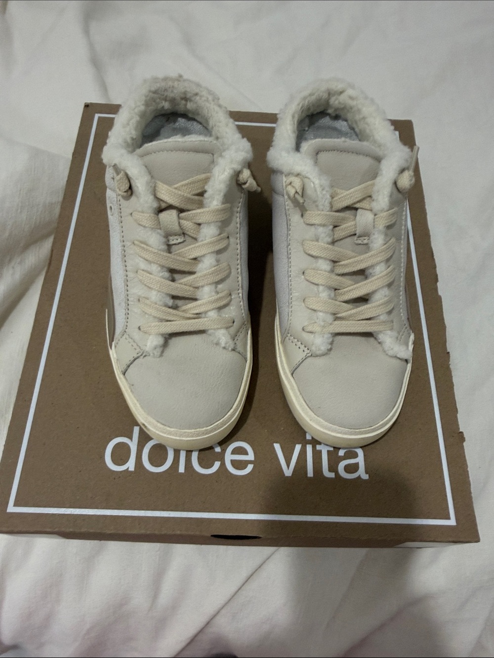 Dolce Vita Cream Sherpa-Trim Low-Top Sneakers